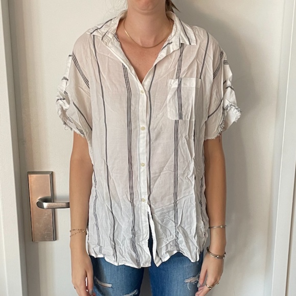 Urban Outfitters Tops - UO BDG White with Black Vertical Stripes Collared Button Down